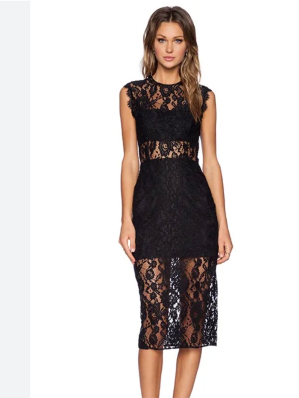 Alexis Leni Black Lace Sheer Panel Dress in Black Size XS